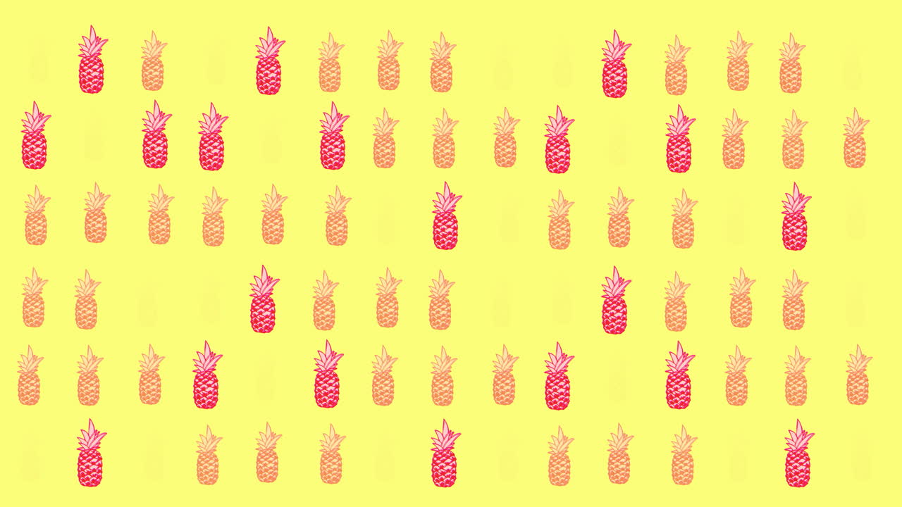 animación de una sola piña flotando sobre un fondo amarillo