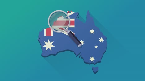 loop search with magnifying glass on the map of south africa with the flag on a blue background with shadow (flat design)