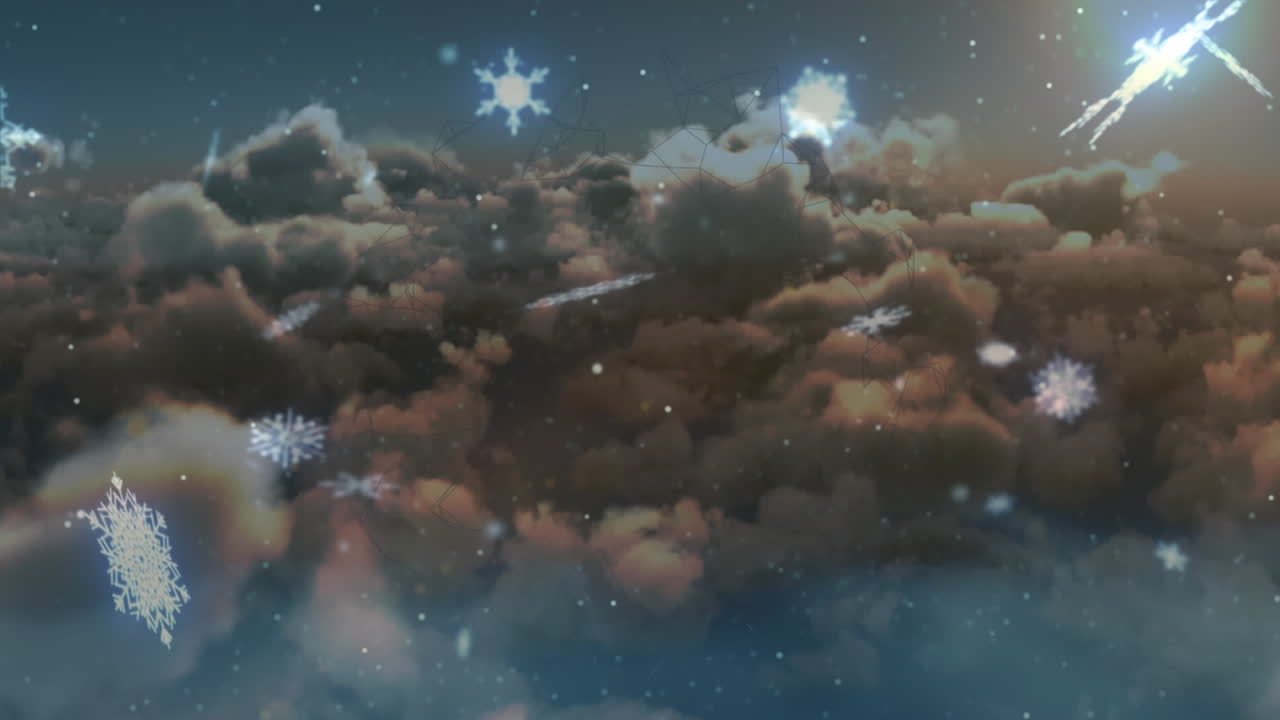 검은색 배경의 글자 위에 떨어지는 크리스마스 눈알의 애니메이션