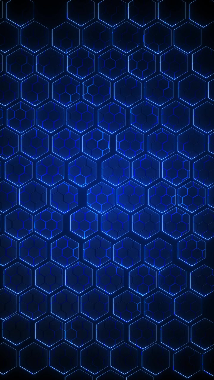 Neon blue honeycomb grid glowing hexagon cells dark layered texture futuristic technology style