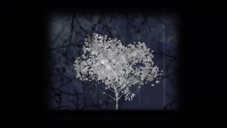 Animación-Digital-Del-Efecto-De-Falla-De-Vhs-Contra-árboles-Espeluznantes-Sobre-Fondo-Negro