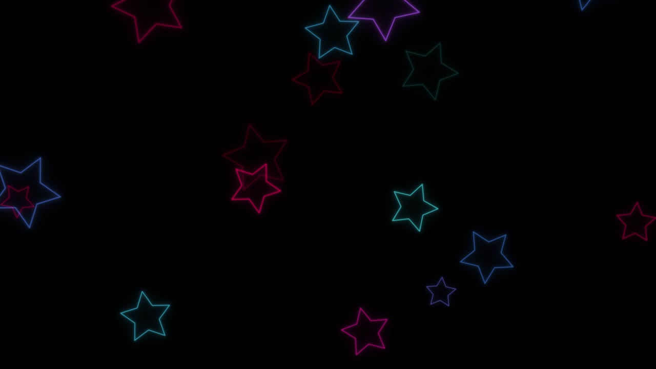formas de estrellas voladoras animación en bucle, fondo de color negro abstracto