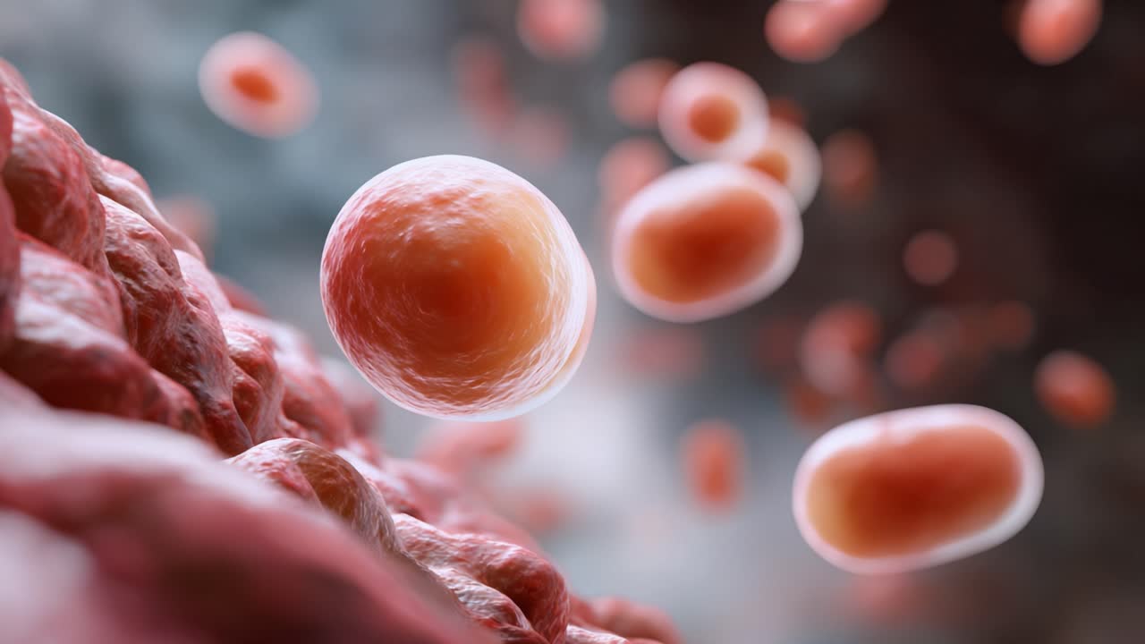 Microscopic Visualization of Human Cells: A Stunning Close-Up of Red Blood Cells in Motion Amidst Surrounding Tissue, Exploring Cellular Structure and Function