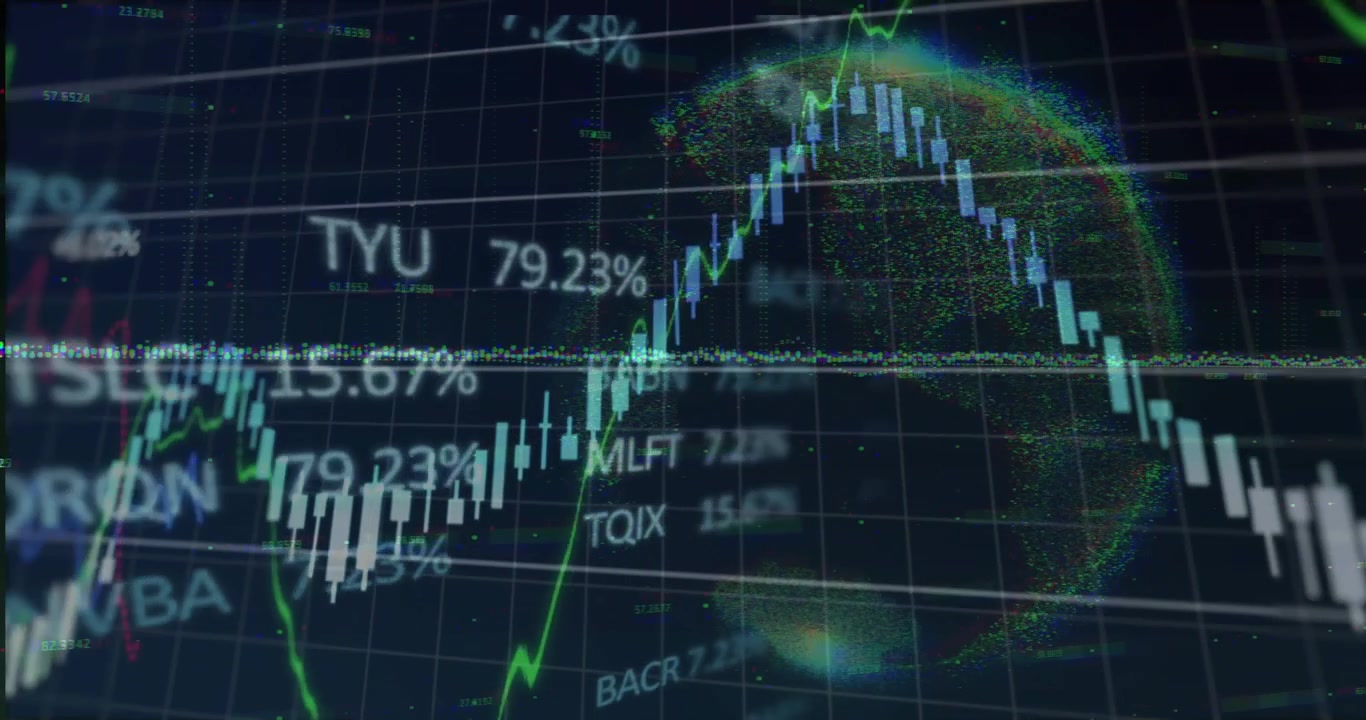 Visualizzazione Digitale di Dati Finanziari del Mercato Azionario con Globo Rotante