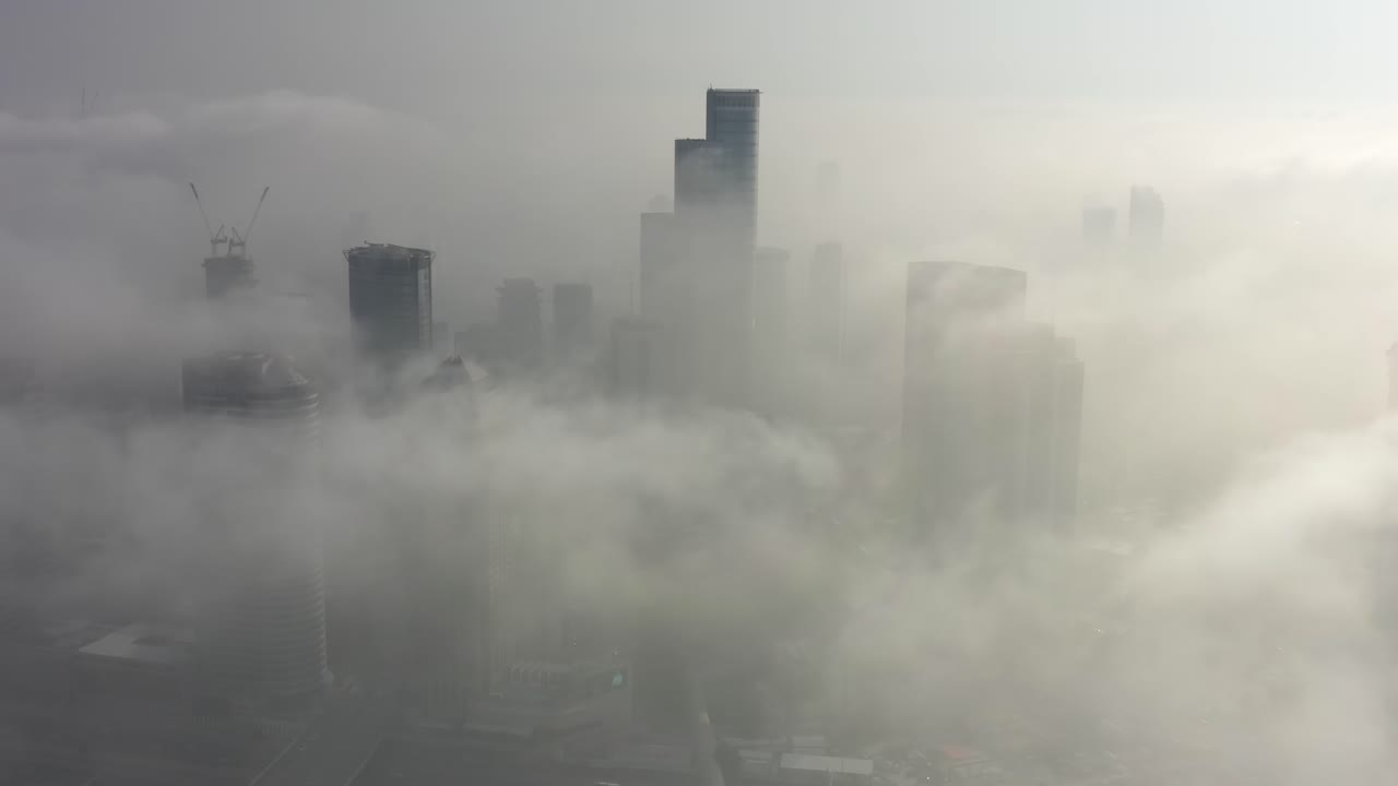 Foggy Cityscape Aerial View