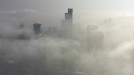 foggy cityscape aerial view