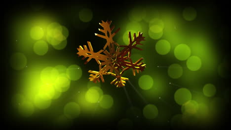 animación de copos de nieve de oro de navidad sobre manchas verdes de luz en el fondo