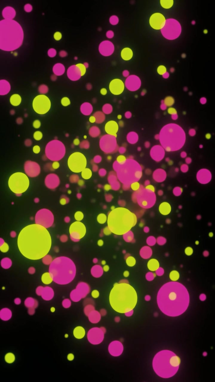 Sfondo animato astratto con cerchi fluttuanti rosa neon e gialli