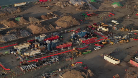 aerial view of a construction site in brooklyn. shot at dusk in sunset park