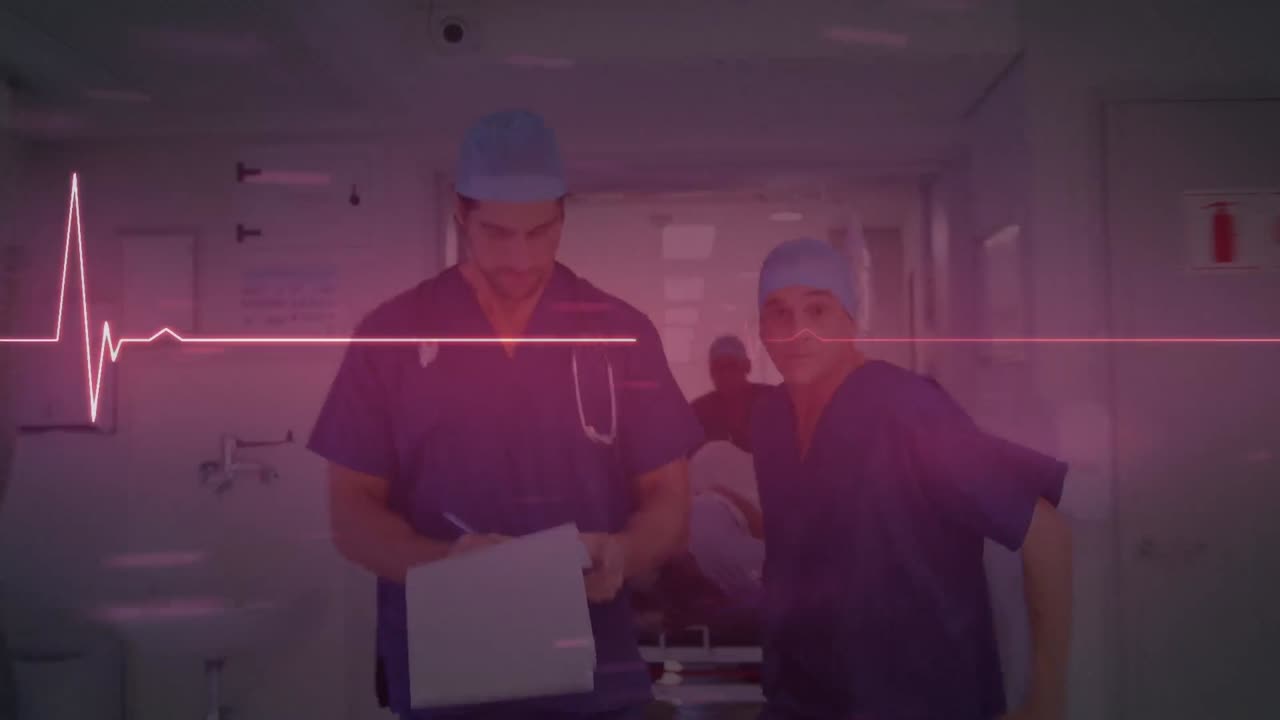 Animazione di linea vitale su due medici caucasici