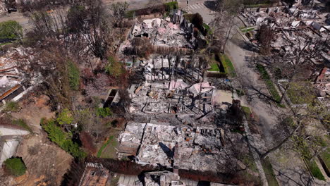 aerial view of residential area devastated by fire