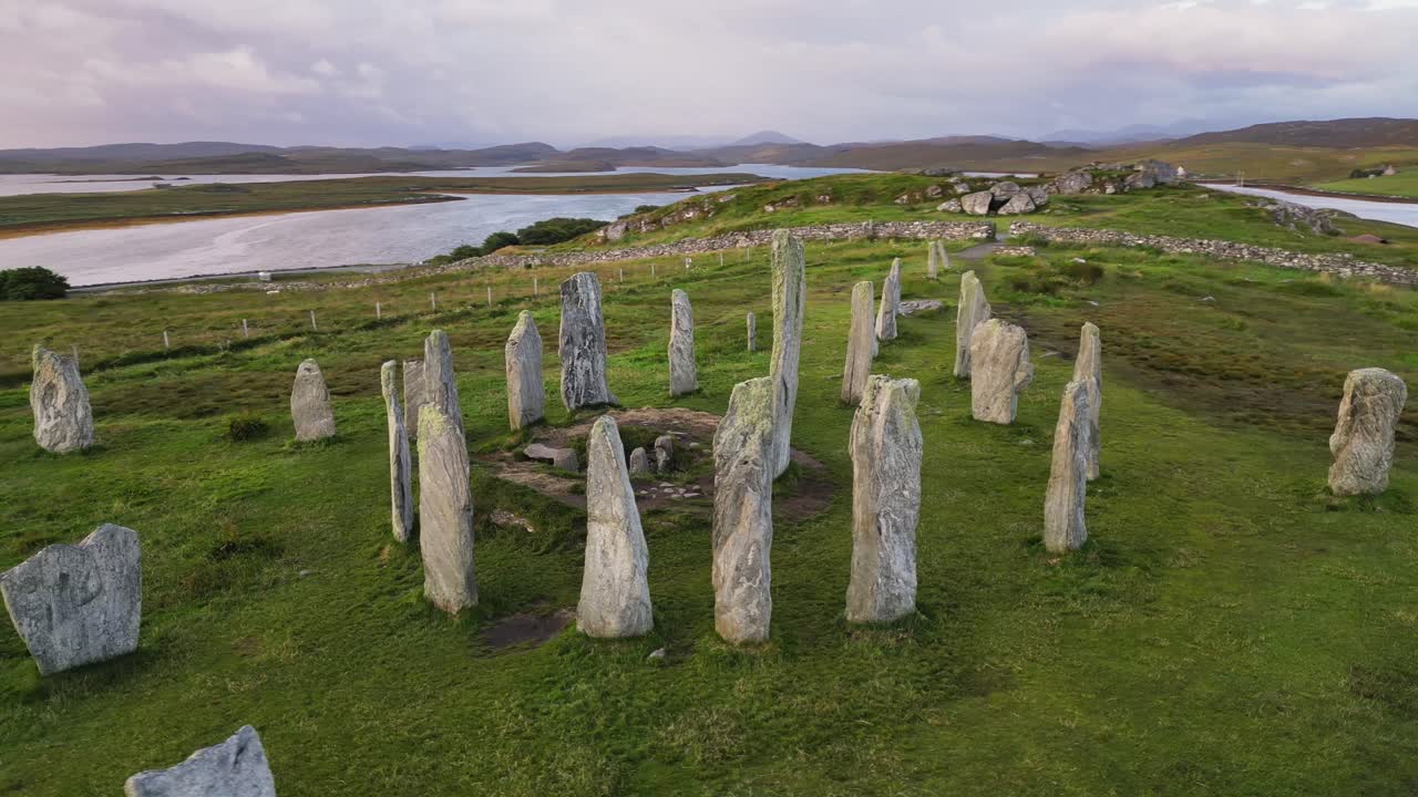 Close up of Callanish burial chamber inside prehistoric stone circle