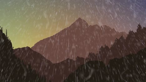 Rain-drops-falling-against-landscape-with-mountains