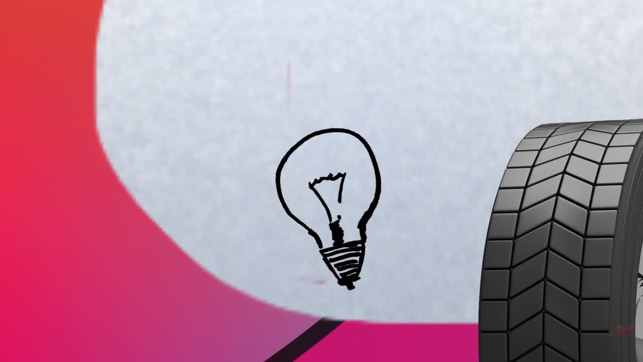 Animation of lightbulb icon and hearts over shapes on pink background