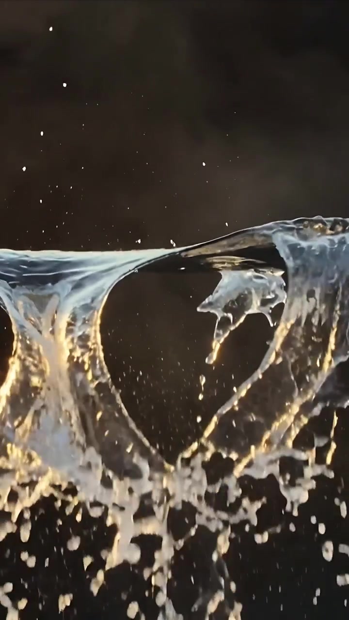 Vertical video: Opening surface dip causing water funnel pulling into column in studio, with light
