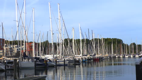 in the marina of luebeck travemuende are moored many sailing ships