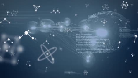 animación de nucleótidos, lenguaje informático y células que se multiplican sobre un fondo abstracto