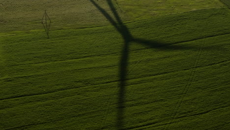 shadow of rotating wind turbine blades on crop field in gori, georgia