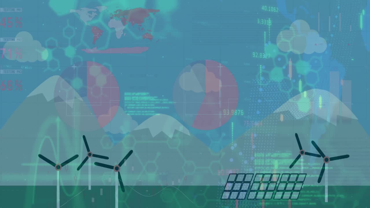 Animation of data processing over wind turbines