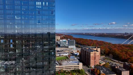 An-aerial-view-of-a-modern-apartment-building-in-Fort-Lee,-New-Jersey-on-a-sunny-day