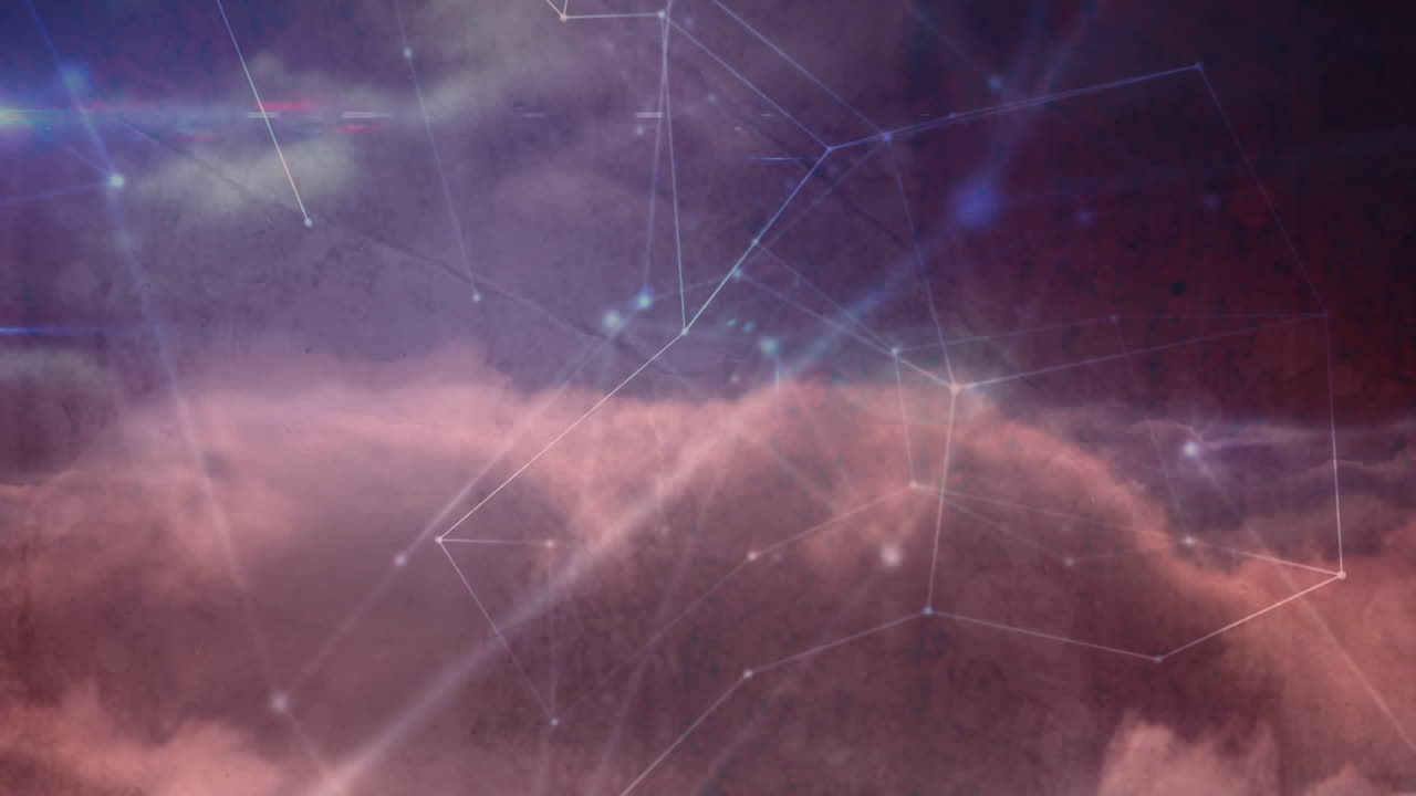 Digital animation of network of connections against clouds in the sky