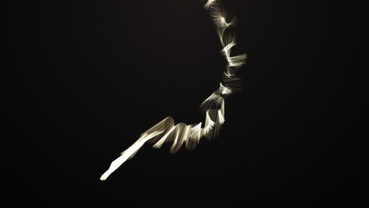 bola de partículas en rápido movimiento que vuela en todas direcciones y deja un rastro, animación abstracta de movimiento rápido con partículas borrosas en movimiento