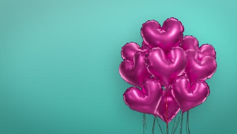 bunch of air pink balloons of hearts on a birch background