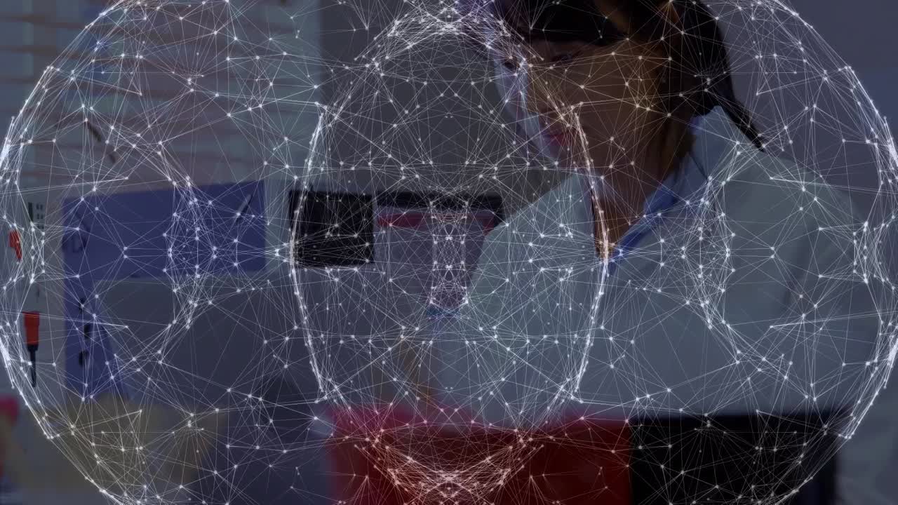 red de animación de conexiones a través de una doctora asiática