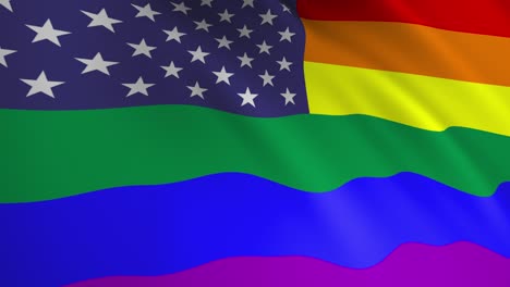 bandera de los estados unidos de américa combinada con la bandera del arco iris ondeando en el viento. concepto de derechos de igualdad. animación de bucle 3d