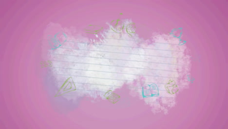 animation of school items icons on pink background