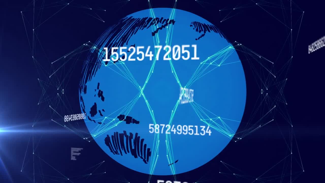 숫자와 데이터 처리로 연결된 네트워크의 지구의 애니메이션