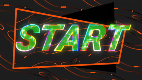 animation of start text over neon pattern background