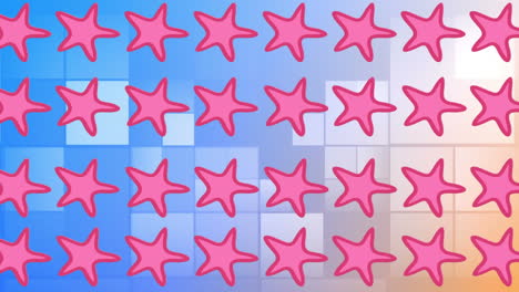 animation of multiple pink starfish over colorful squares