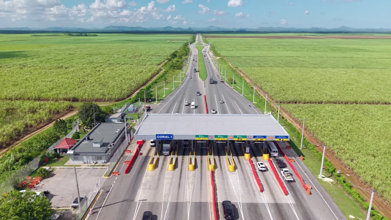 Drone forward shot Of Coral highway heading to Punta Cana In Dominican Republic