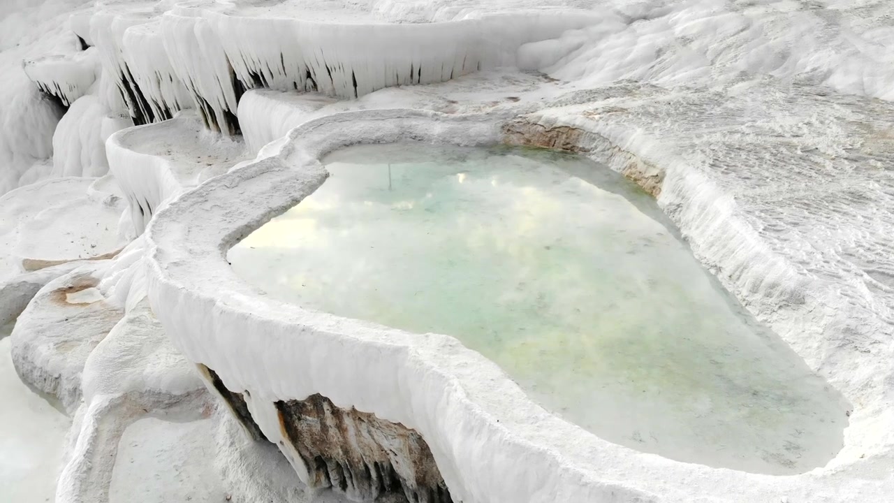 Aerial View of Travertine Terraces and Thermal Pools in Pamukkale