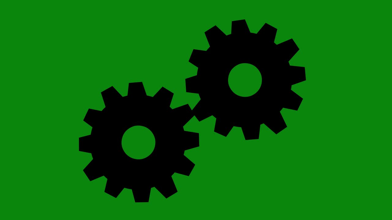 animación en bucle de la silueta negra de los engranajes en movimiento