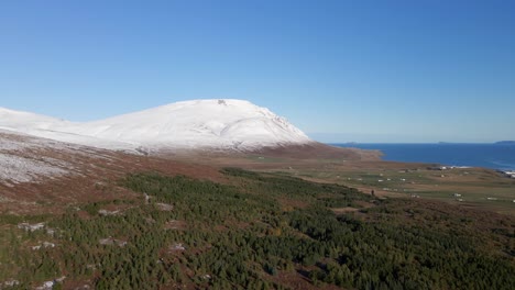 the first mountain snow on a cold autumn morning in northern iceland