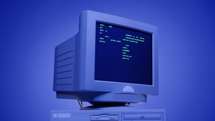 Computer vintage con interfaccia testuale