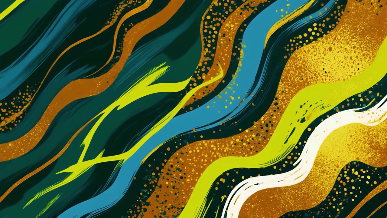 Abstract Animated Background with Colorful Wavy Brushstrokes and Glitter