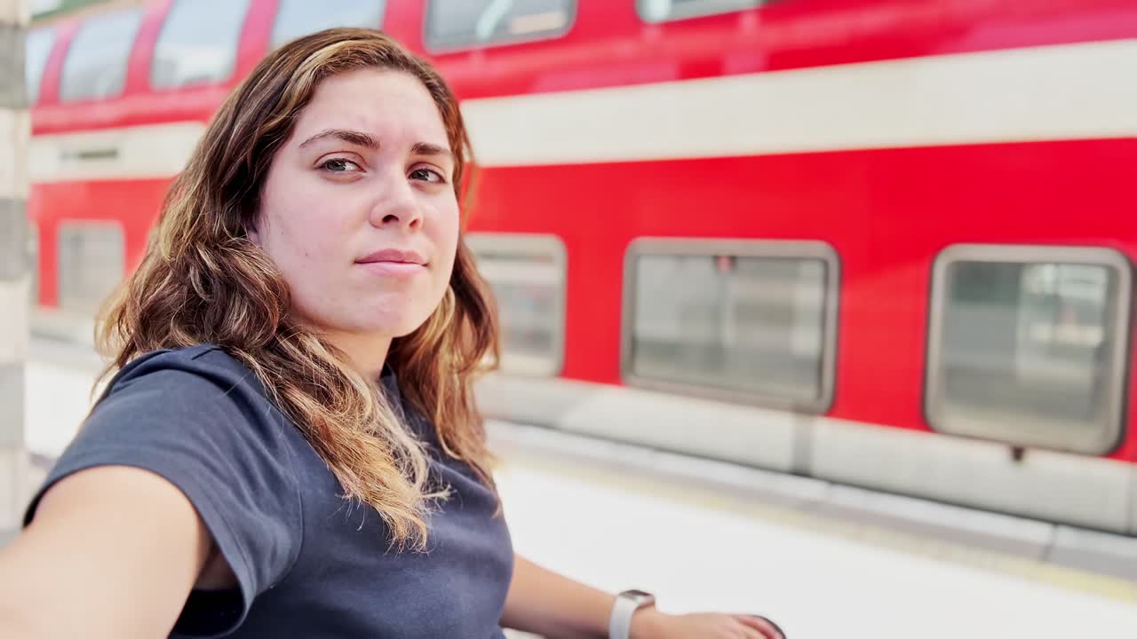 Woman with Smartwatch Taking a Travel Selfie
