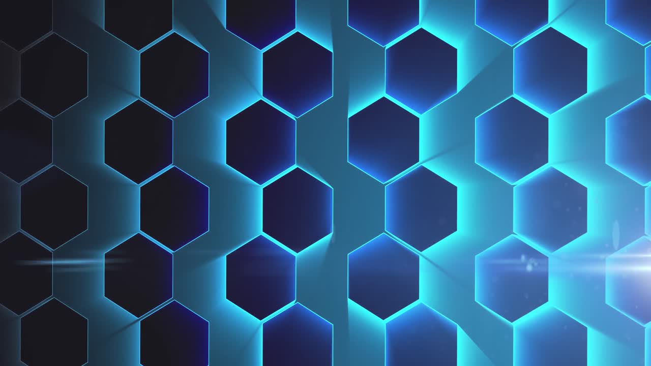animación de una red de hexágonos azules brillantes interconectados