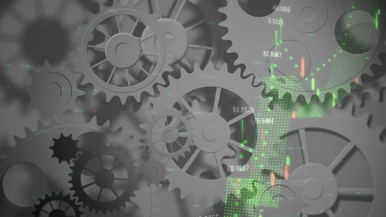 animación de gráficos sobre flechas y engranajes en movimiento en gris