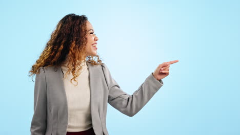 mujer de negocios feliz, señalando