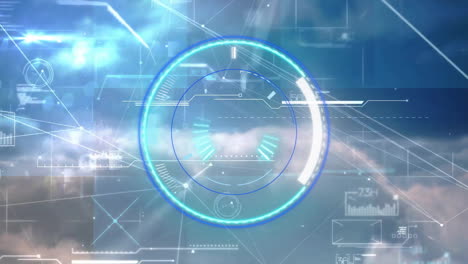 animation of scope scanning and data processing over cloud background