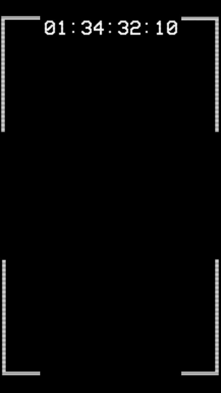 Vertical 9:16 dslr or professional camera viewfinder screen with detailed data including timecode, rec icon, focus point, and settings. For filmmaking or tech concepts