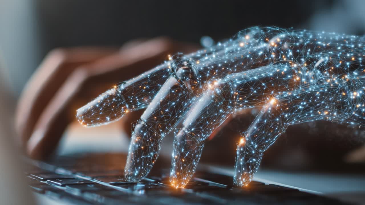 Digital Innovation: Exploring the Interplay Between Technology and Human Creativity with a Focus on a Futuristic Hand Typing on a Keyboard