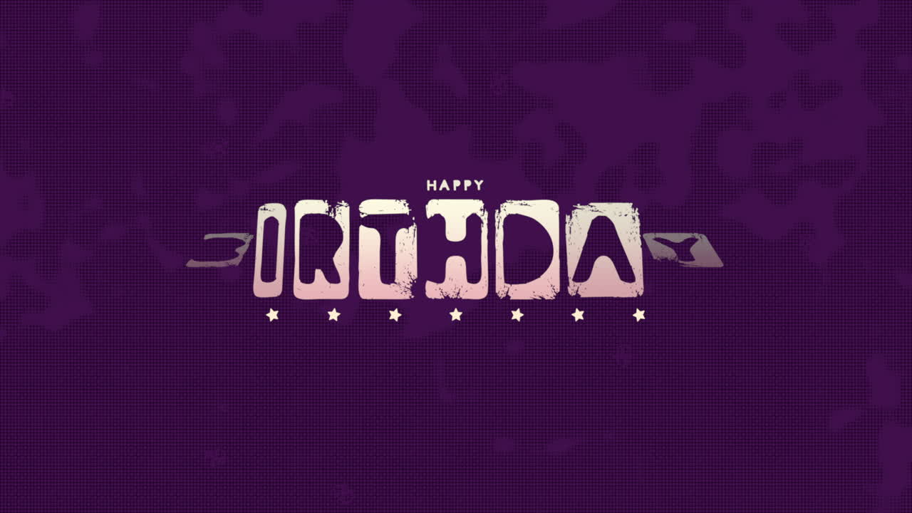 feliz cumpleaños con ruido en textura grunge púrpura