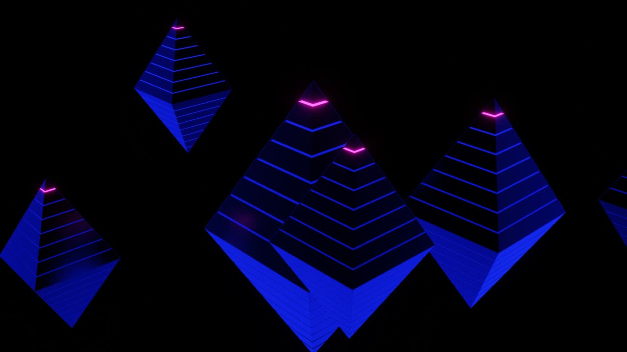 추상적인 떠다니는 반이는 네온 음악 피라미드