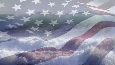 Animation-of-flag-of-united-states-blowing-over-beach-seascape