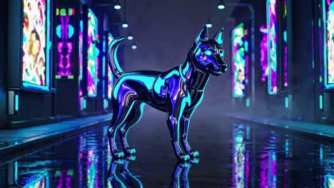perro cyberpunk en el callejón de neón
